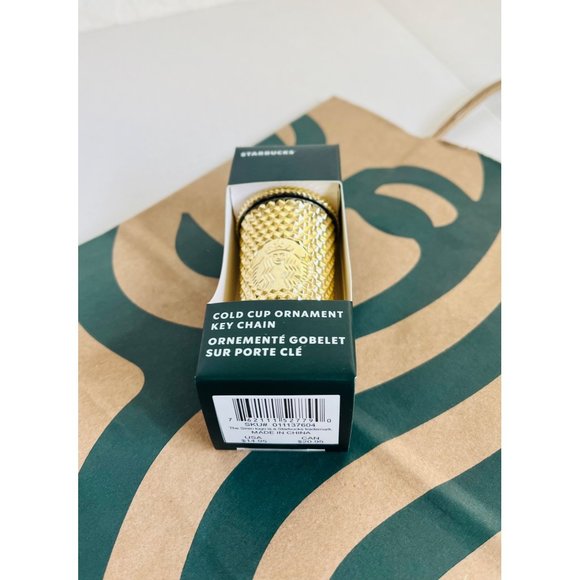 2022 NEW Starbucks Holiday Christmas Studded Tumbler Keychain Ornament GOLD - Picture 6 of 7
